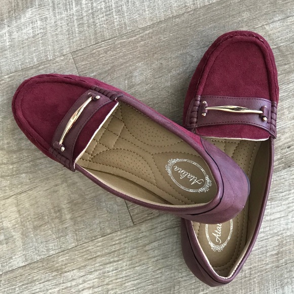 Italina Wine Suede Moccasin Slip On Comfort Loafer - Picture 8 of 8